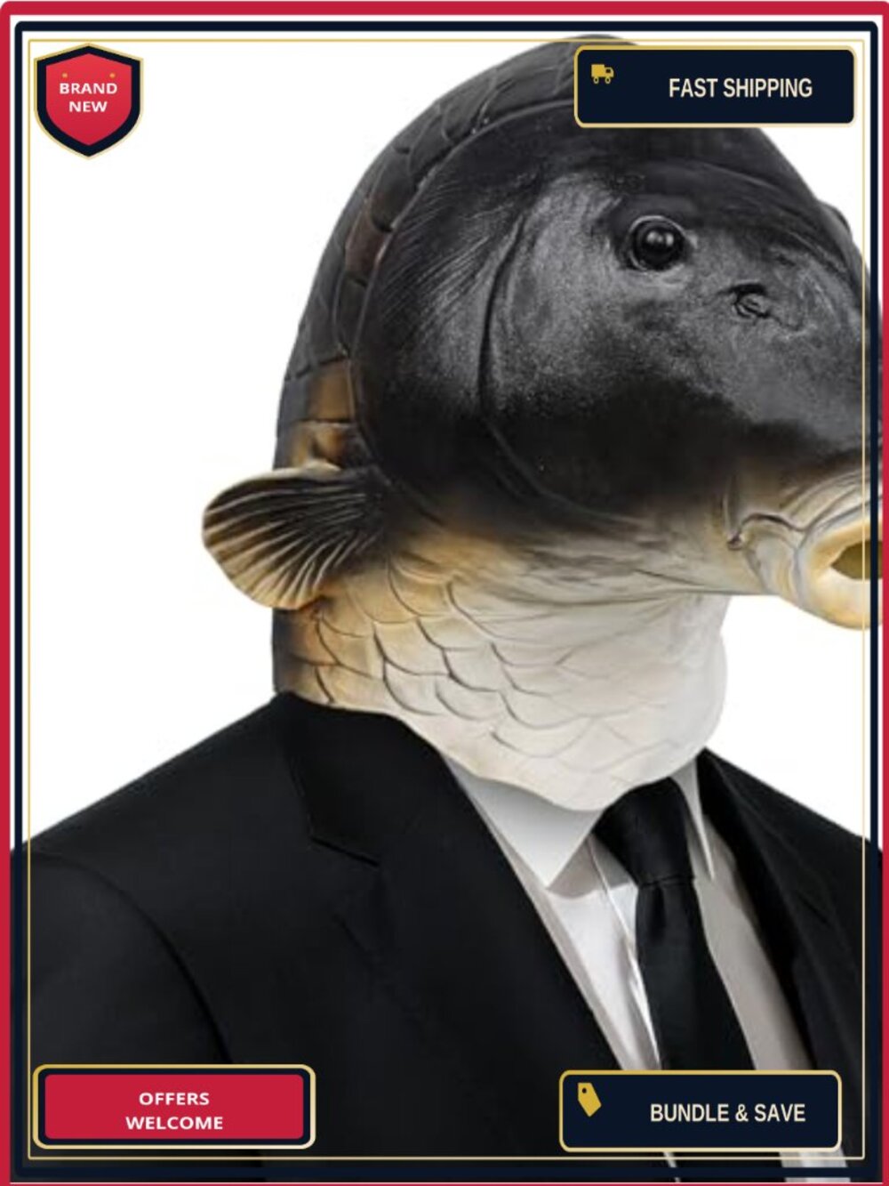 Fish Head Mask Realistic Animal Full Head Latex Novelty Masquerade Halloween